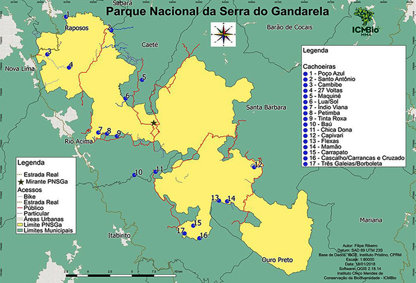 <i>Área atual do parque (amarela) com 31,2 mil hectares, previstos em lei</i>